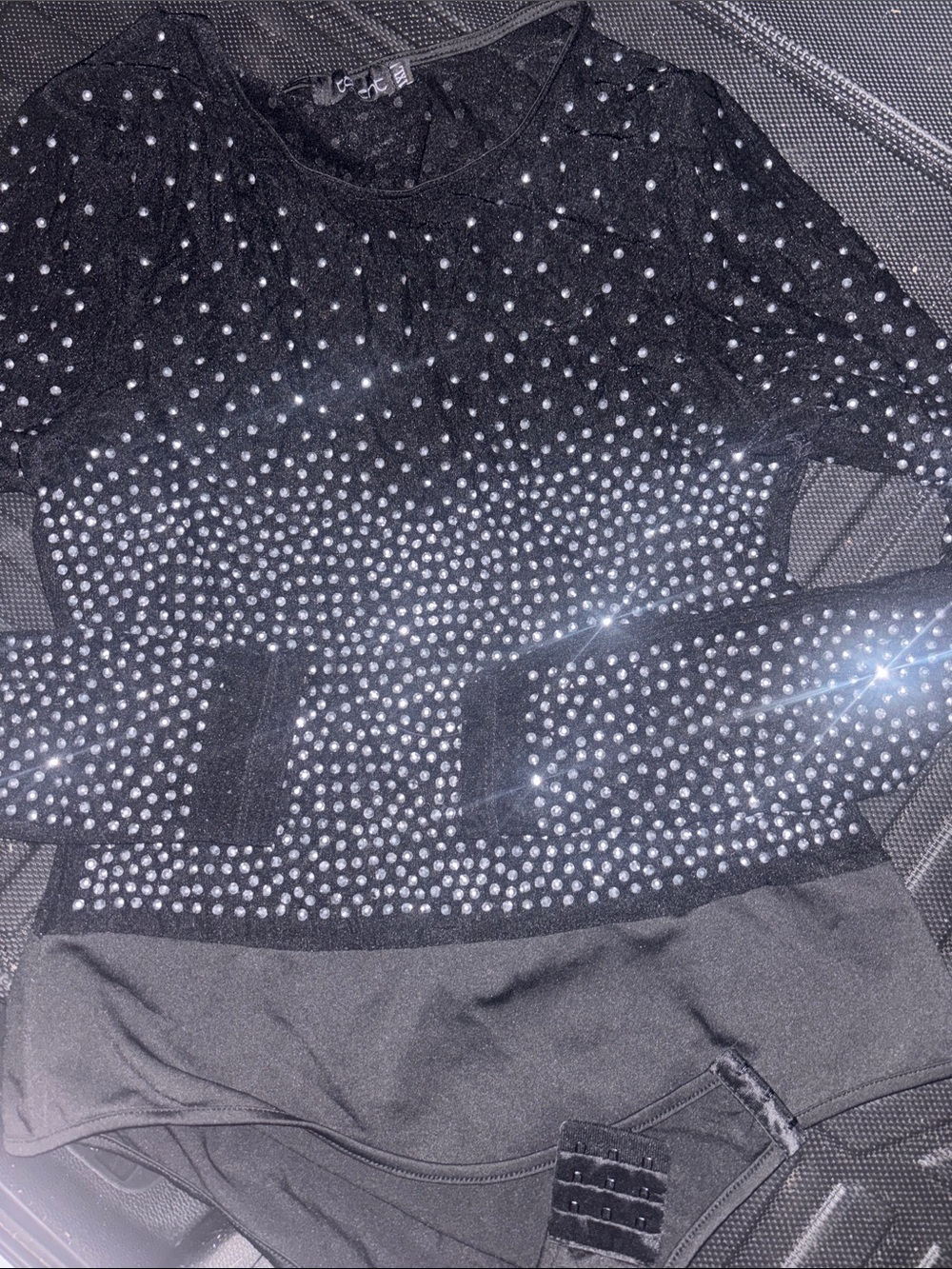 Black Embellished Crewneck Sweater with Rhinestone Detail